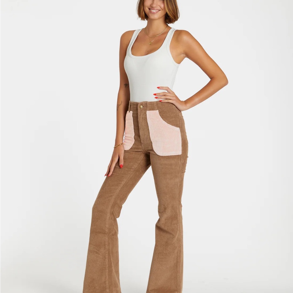 Hammies Brown Corduroy Flare Pants with Pink Pockets NWT